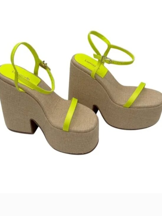 Larroude Shoes - Larroude Wanda Sandal Satin Lemon NWB - Size 5